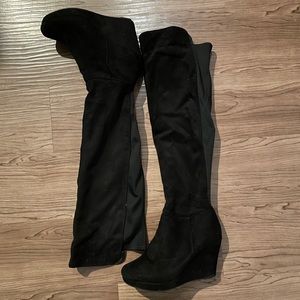 Nordstrom Rack Black Suede Wedged Boots, Size 6